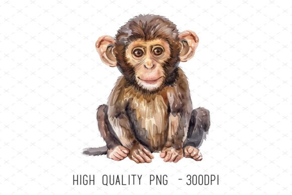 Cute Baby Monkey Sublimation Clipart: Elevating Your Creative Projects with Whimsical Watercolor Art