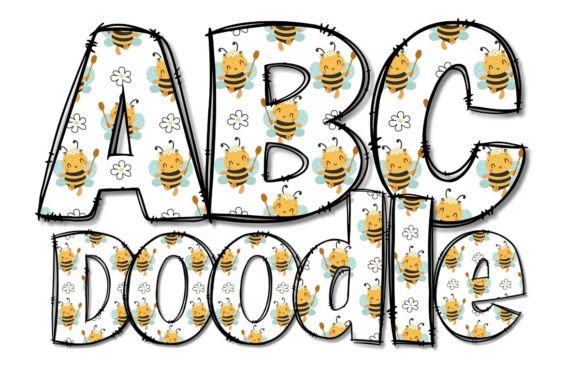 Cute Bees Doodle Alphabet Clipart PNG: A Versatile Design Resource for Crafters and Creators