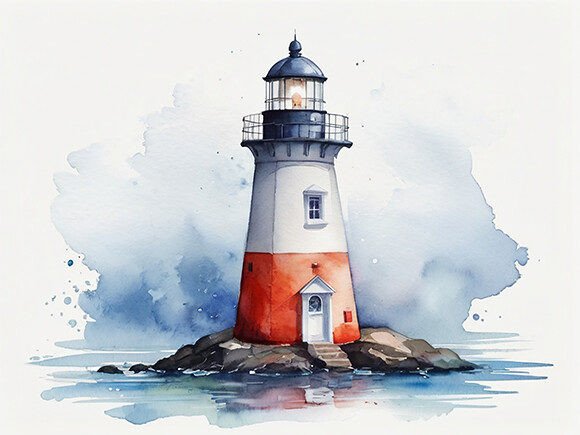 Elevating Creative Projects with High-Resolution Watercolor Lighthouse Art