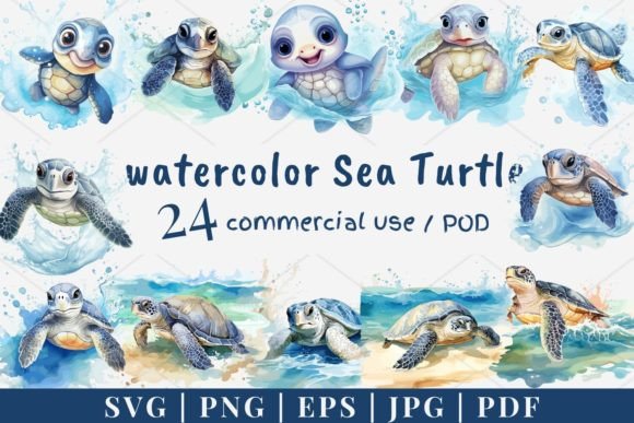 Evaluating the 24 Watercolor Sea Turtle Vector and SVG Collection