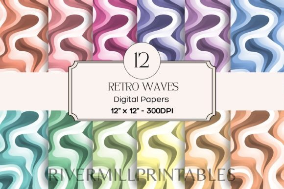 Retro Wavy Lines Digital Paper Pack