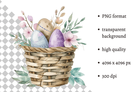 Watercolor Easter Eggs Basket Clipart