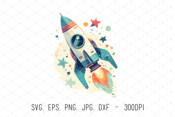 Watercolor Rocket Ship Space Clipart Svg: Elevating Digital Design with Artistic Versatility