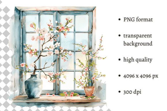 Watercolor Spring Window Illustration: Bringing Seasonal Light to Your Creative Projects